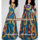 Factory Price Female Evening Party African Print Long Sleeve O neck Maxi Dress With Pockets